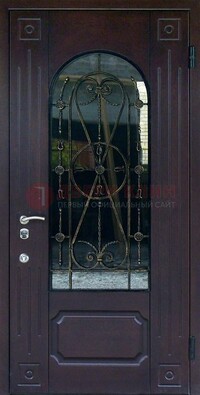 Стальная дверь со стеклом и ковкой ДСК-80 в загородный дом в Вологде