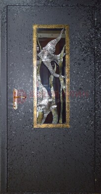 Металлическая дверь со стеклом и ковкой ДСК-82 для крыльца в Вологде