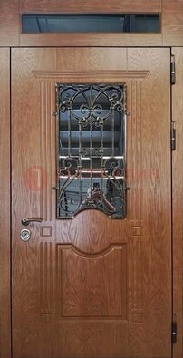 Металлическая входная дверь со стеклом и ковкой для дома ДСК-96 в Вологде