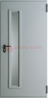 Белая железная техническая дверь со вставкой из стекла ДТ-9 в Вологде