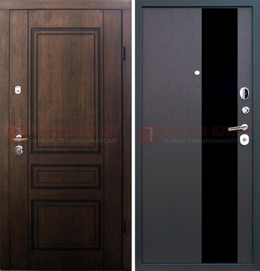 Входная дверь Итальянский орех с виноритом МДФ с черным стеклом ДВТ-119 в Вологде