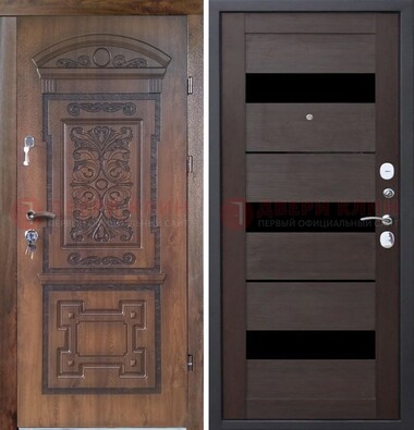 Стальная коричневая филенчатая дверь с виноритом и светлой МДФ ДВТ-122 в Вологде