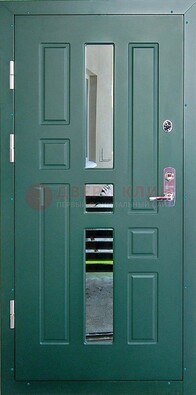 Зеленая железная  дверь с виноритом и зеркалом ДВТ-205 в Вологде