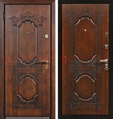 Коричневая железная дверь с виноритом и узором ДВТ-211 в Вологде