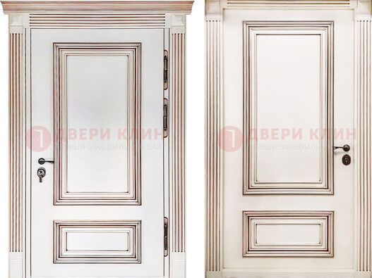Белая металическая дверь с виноритом для дома ДВТ-239 в Вологде