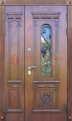 Железная коричневая филенчатая дверь с виноритом и МДФ ДВТ-85 в Вологде