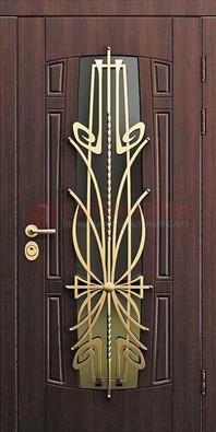 Железная темная дверь с виноритом и МДФ со стеклом ДВТ-86 в Вологде