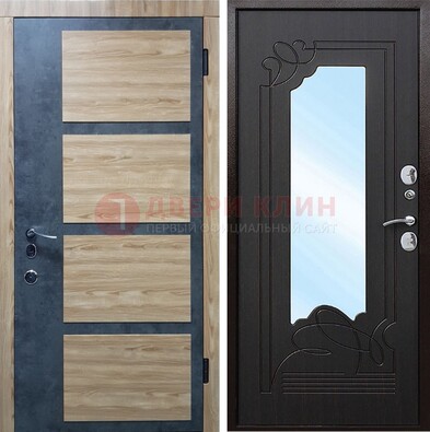 Светлая металлическая дверь c фрезерованной МДФ с зеркалом ДЗ-103 в Вологде