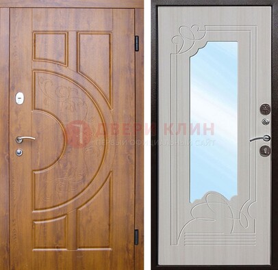 Коричневая металлическая дверь c МДФ с узором и зеркалом ДЗ-105 в Вологде