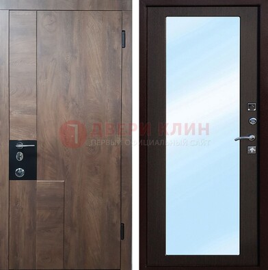 Коричневая металлическая дверь c МДФ с зеркалом ДЗ-106 в Вологде
