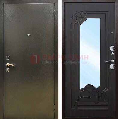 Железная темная дверь c порошковым напылением и МДФ с узором и зеркалом ДЗ-111 в Вологде