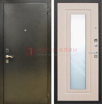Входная темная дверь c порошковым покрытием и МДФ Белый дуб и зеркалом ДЗ-112 в Вологде