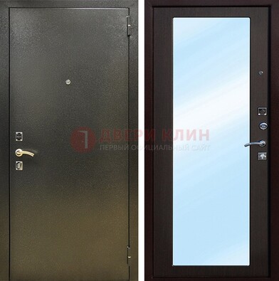 Входная темно-серая дверь c порошковым покрытием и МДФ с зеркалом ДЗ-114 в Вологде