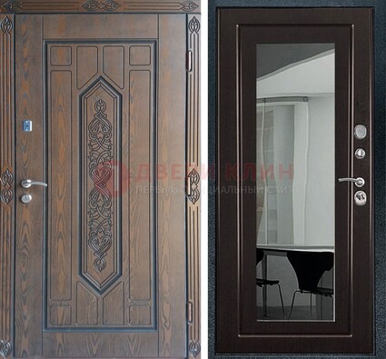 Уличная коричневая дверь c виноритом и МДФ Венге с зеркалом ДЗ-116 в Вологде