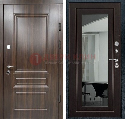 Железная коричневая дверь с МДФ Венге c зеркалом ДЗ-124 в Вологде