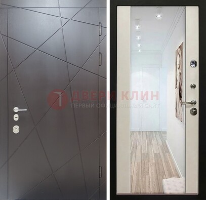 Железная коричневая дверь со светлой МДФ внутри и зеркалом ДЗ-125 в Вологде