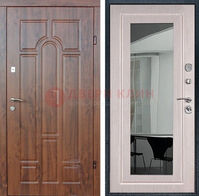 Входная коричневая дверь с МДФ Белый дуб и зеркалом ДЗ-126 в Вологде