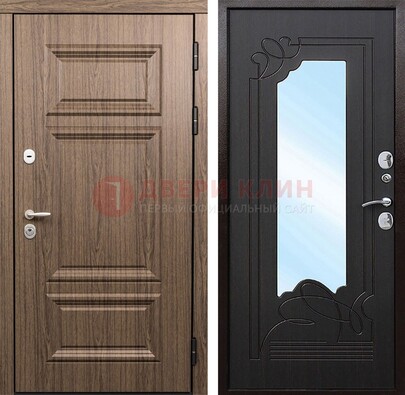 Входная коричневая дверь с зеркалом МДФ Венге ДЗ-127 в Вологде