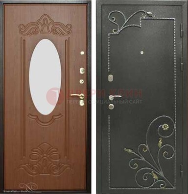 Черная входная дверь с зеркалом и ковкой ДЗ-16 в Вологде