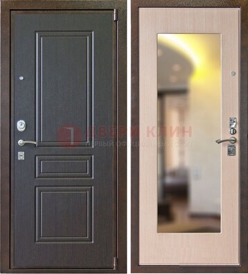 Коричневая стальная дверь с зеркалом МДФ внутри ДЗ-27 в Вологде
