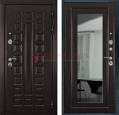 Темная металлическая дверь с зеркалом МДФ внутри ДЗ-4 в Вологде