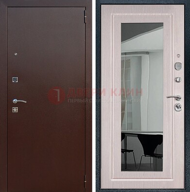 Входная дверь с порошковым напылением Медный антик/Белый дуб с зеркалом ДЗ-63 в Вологде