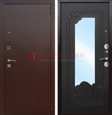 Входная дверь с порошковым напылением Медный антик/Венге с зеркалом ДЗ-64 в Талдоме