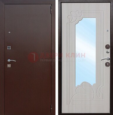 Стальная дверь с порошковым покрытием с резной МДФ и зеркалом ДЗ-66 в Талдоме