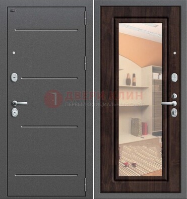 Серая стальная дверь с зеркалом винорит внутри ДЗ-6 в Вологде