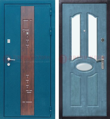 Голубая металлическая дверь МДФ с тремя зеркальными вставками ДЗ-78 в Вологде