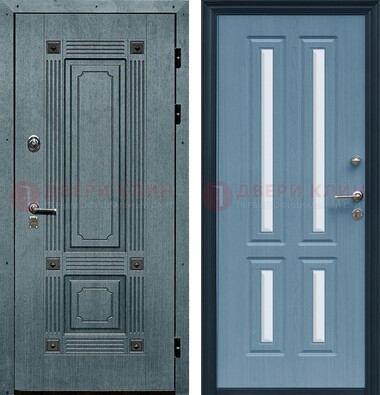 Голубая филенчатая дверь с МДФ и зеркальными вставками внутри ДЗ-80 в Вологде