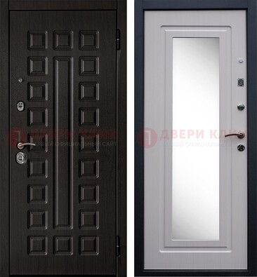 Черная филенчатая металлическая дверь МДФ с зеркалом ДЗ-83 в Щелково