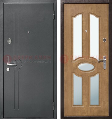 Железная серая дверь с порошковым напылением и МДФ с зеркалом ДЗ-90 в Вологде