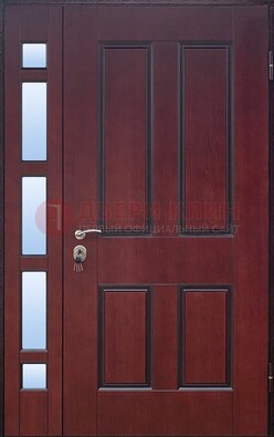 Красная входная полуторная дверь со стеклом ПЛ-10 в Вологде