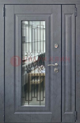 Серая стальная дверь Винорит со стеклом и ковкой ПЛ-29 в Вологде