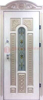 Белая железная дверь с МДФ и витражом ВЖ-26 в Вологде